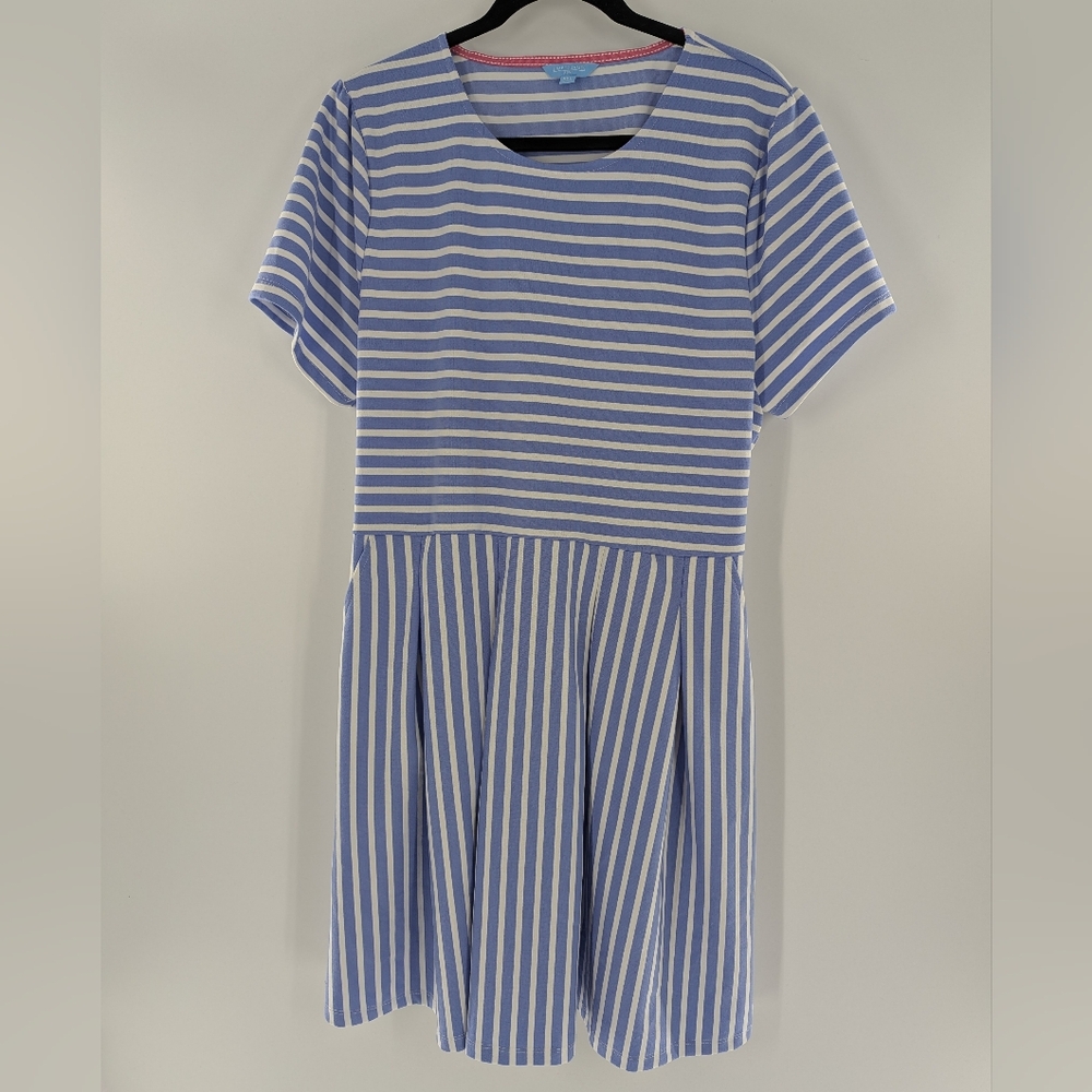Draper James RSVP Striped Fit & Flare Dress Blue White Plus Size XXL Nautical